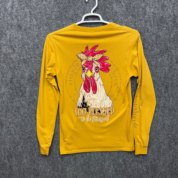 Simply Southern women's T Shirt long sleeve top too blessed chicken size S Small - Picture 3 of 6